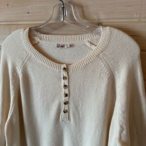 Faherty Cream Cotton Knit Henley Sweater Raglan Sleeves Size L EUC